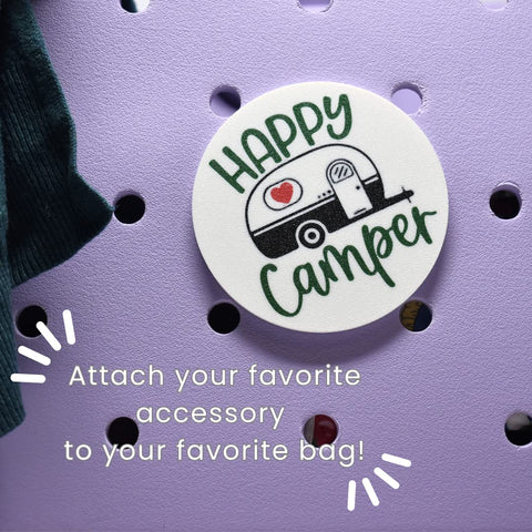Happy Camper Tote Bag Charm – Decorative Baglets Accent | Made in USA Chatelet Manufacturing 