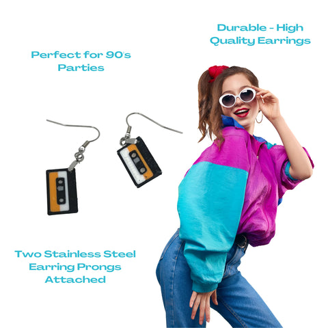 Retro Cassette Tape Earrings Set – 90s Party Accessories | Made in USA Chatelet Manufacturing 