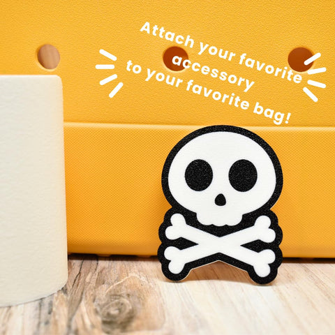 Halloween Skull And Crossbones Bag Charm – Rubber Tote Accessory | Made in USA Chatelet Manufacturing 