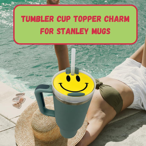 Baglets Smiley Face Tumbler Charms – Stanley Cup Compatible – Removable Topper | Made in USA Chatelet Manufacturing 