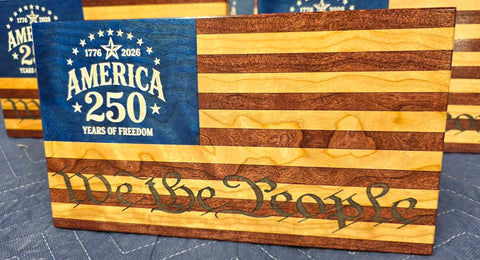Handcrafted Wooden We The People Flag – 6.25 Inch Cherry Hardwood Desktop Display | Made in USA by Veterans American Grains LLC 