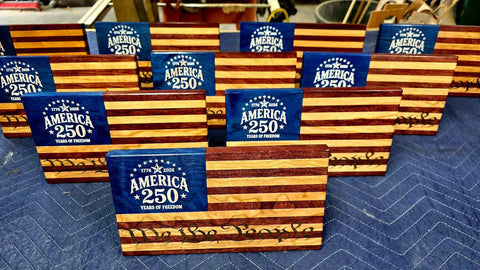 Handcrafted Wooden We The People Flag – 6.25 Inch Cherry Hardwood Desktop Display | Made in USA by Veterans American Grains LLC 