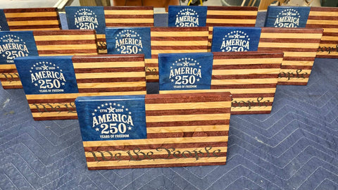 Handcrafted Wooden We The People Flag – 6.25 Inch Cherry Hardwood Desktop Display | Made in USA by Veterans American Grains LLC 