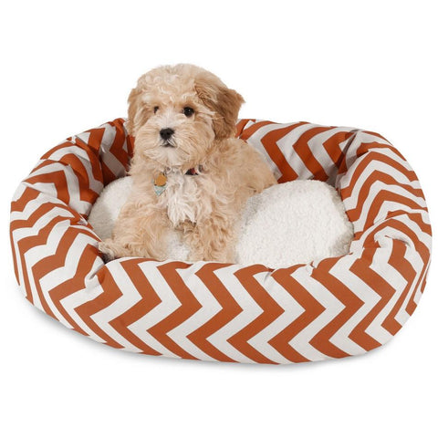 Chevron Pattern Sherpa Bagel Dog Bed – Plush Support – Made in USA Majestic Pet 