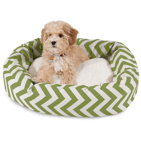 Chevron Pattern Sherpa Bagel Dog Bed – Plush Support – Made in USA Majestic Pet 