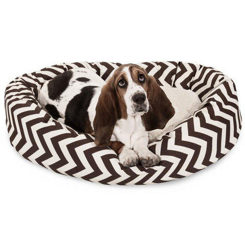 Chevron Pattern Sherpa Bagel Dog Bed – Plush Support – Made in USA Majestic Pet 
