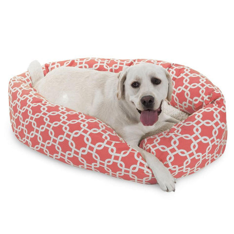 Cotton Sherpa Dog Bed – Coral Patterned Plush Pet Lounger | Made in USA Majestic Pet 