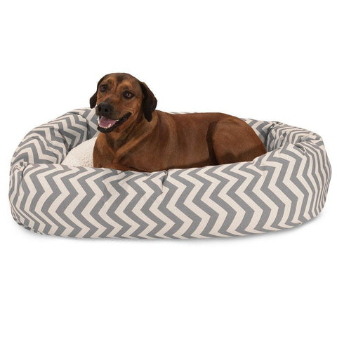 Chevron Pattern Sherpa Bagel Dog Bed – Plush Support – Made in USA Majestic Pet 