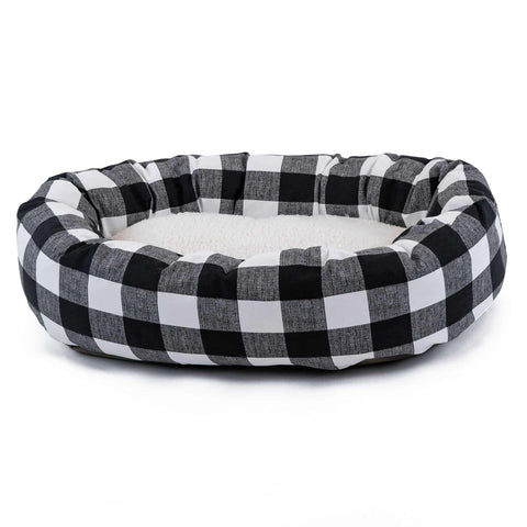 Sherpa Bagel Dog Bed – Black White Check Cotton – Majestic Pet | Made in USA Majestic Pet 
