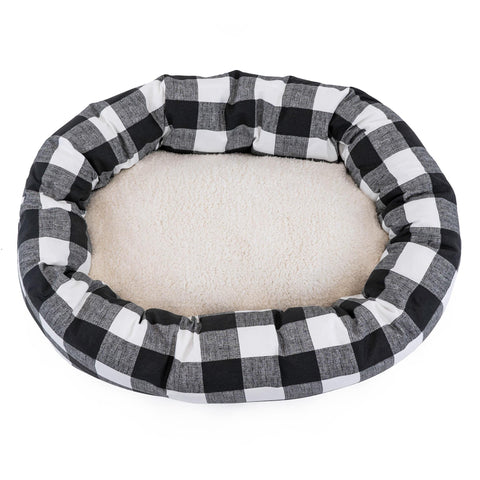 Sherpa Bagel Dog Bed – Black White Check Cotton – Majestic Pet | Made in USA Majestic Pet 