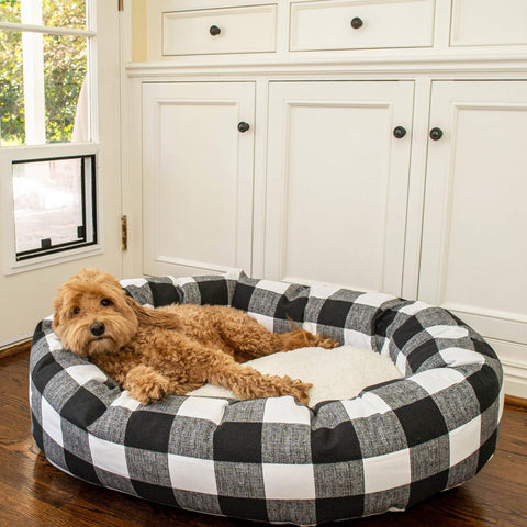 Sherpa Bagel Dog Bed – Black White Check Cotton – Majestic Pet | Made in USA Majestic Pet 