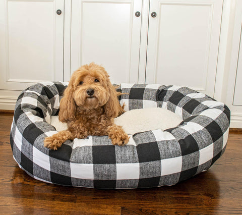 Sherpa Bagel Dog Bed – Black White Check Cotton – Majestic Pet | Made in USA Majestic Pet 