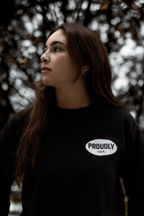 Men's Heavyweight Long Sleeve Cotton T-Shirt – Oval Logo Black | Made in USA Proudly USA  T-shirt