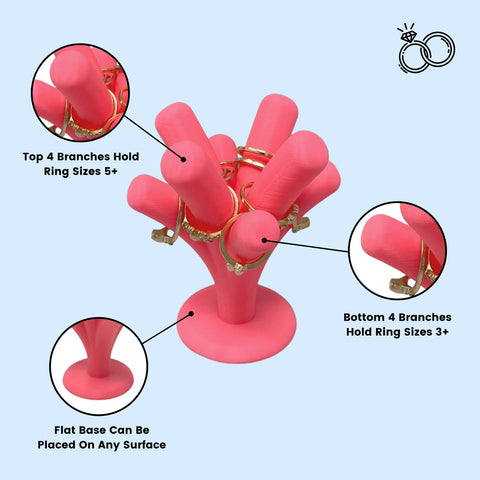 8-Branch Pink Jewelry Ring Display Stand – Made in USA Organizer Chatelet Manufacturing 