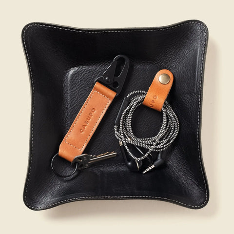 8 Inch Black Leather Travel Valet Tray – Personalized Organizer | Handmade in USA CASUPO  Small Leather Goods