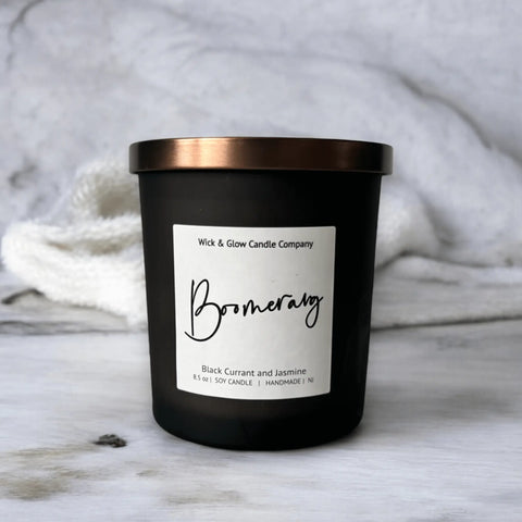 8.5 Oz Hand-Poured Soy Scented Candle with Black Currant, Jasmine, and Amber Notes - Wick and Glow | Made in USA Wick and Glow Candle Company™  Candles