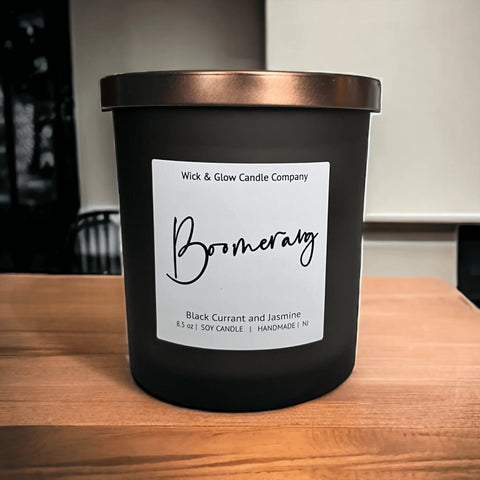 8.5 Oz Hand-Poured Soy Scented Candle with Black Currant, Jasmine, and Amber Notes - Wick and Glow | Made in USA Wick and Glow Candle Company™  Candles