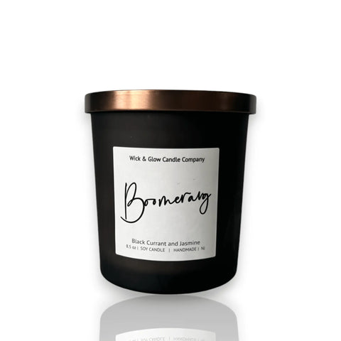 8.5 Oz Hand-Poured Soy Scented Candle with Black Currant, Jasmine, and Amber Notes - Wick and Glow | Made in USA Wick and Glow Candle Company™  Candles