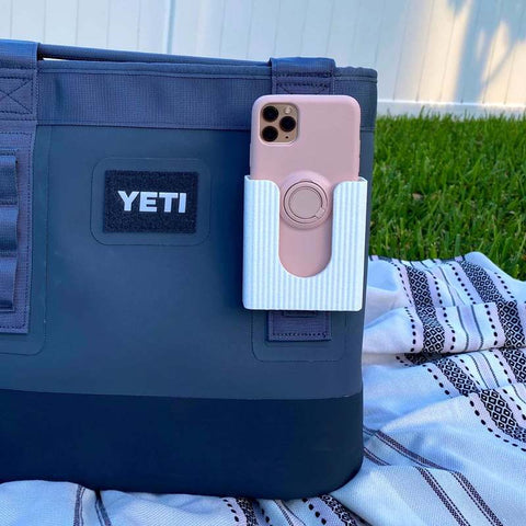 White Phone Holder Attachment for Yeti Soft Coolers and Backpacks – Durable Outdoor Accessory | Made in USA Chatelet Manufacturing 