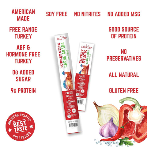 Carne Asada Seasoned Turkey Meat Sticks 0.5oz (24ct) – Gluten Free Snack | Made in USA Field Trip 