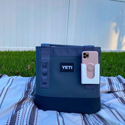 White Phone Holder Attachment for Yeti Soft Coolers and Backpacks – Durable Outdoor Accessory | Made in USA Chatelet Manufacturing 
