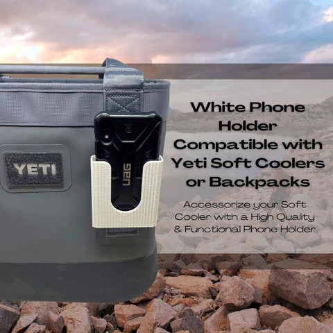 White Phone Holder Attachment for Yeti Soft Coolers and Backpacks – Durable Outdoor Accessory | Made in USA Chatelet Manufacturing 