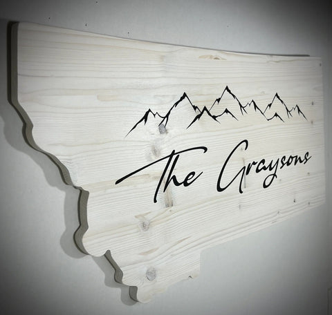 Personalized Montana Wood Sign – 24 Inch x 14 Inch Carved Family Name | Custom Wall Decor | Made in USA B. James Design & Woodwork 