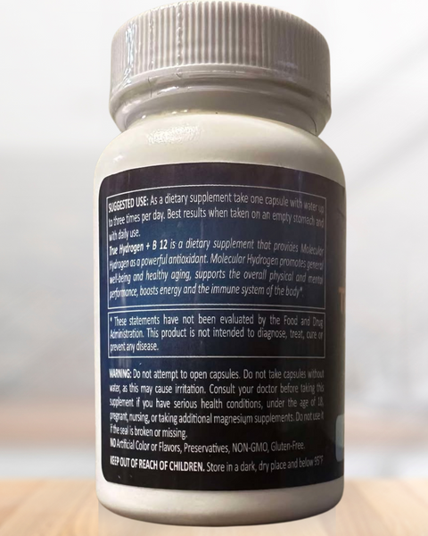 True Hydrogen Plus B12 Dietary Supplement – 60 Veggie Capsules | Made in USA Eagle H2 