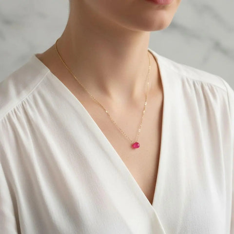 8x8mm Hot Pink Chalcedony Necklace – 14kt Gold Filled Chain | Made in USA Alexa Martha Designs  Necklaces