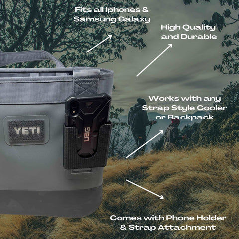 Black Phone Holder Attachment for Yeti Soft Coolers and Backpacks – Made in USA Chatelet Manufacturing 