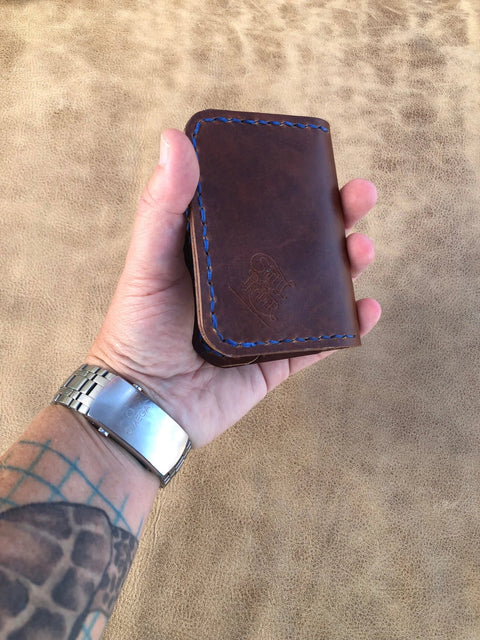 Buffalo Nickel Leather Card Wallet – Dark Oil Brown Minimalist Design | Handmade in USA Sully + Proper Supply 