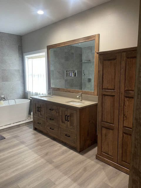 Customizable Double Sink Bathroom Vanity – Handcrafted White Pine Rustic Cabinet | Made in USA | Model #1019 Limitless Woodworking  item