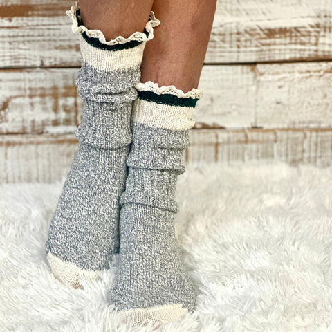 Eco-Friendly Striped Crew Socks – Recycled Cotton Lace Trim | Made in USA