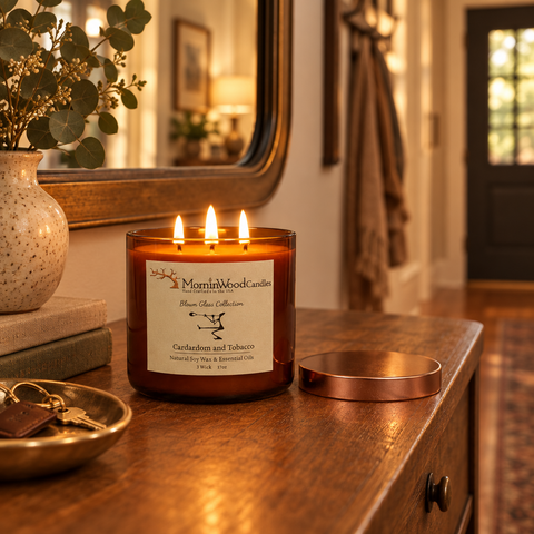 Handcrafted 17 oz Cardamon Tobacco Scented Soy Candle 3 Wick – Long Lasting Burn | Made in USA MorninWood Candles  3 Wick Candle