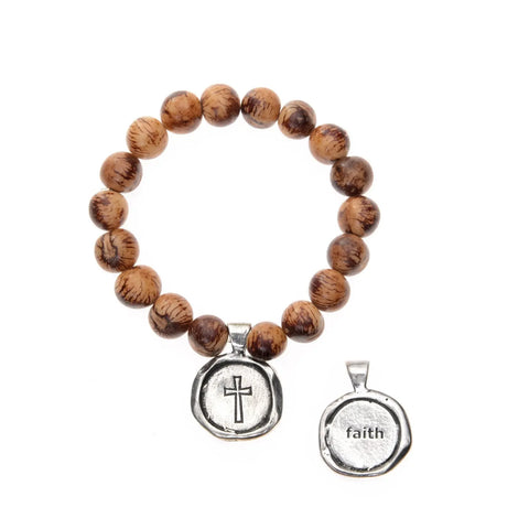 Acai Berry Seed Bracelet With Faith Wax Seal Charm – Handcrafted Natural Beads | Made in USA Whitney Howard Designs  Wax Seals Acai Seeds of Life