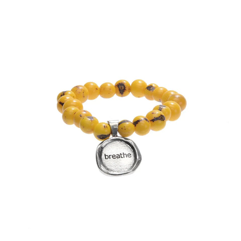 Acai Seed Bead Bracelet With Handcrafted Pewter Wax Seal Charm – Yellow Natural Dye | Made in USA Whitney Howard Designs  Wax Seals Acai Seeds of Life