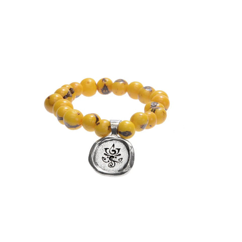 Acai Seed Bead Bracelet With Handcrafted Pewter Wax Seal Charm – Yellow Natural Dye | Made in USA Whitney Howard Designs  Wax Seals Acai Seeds of Life