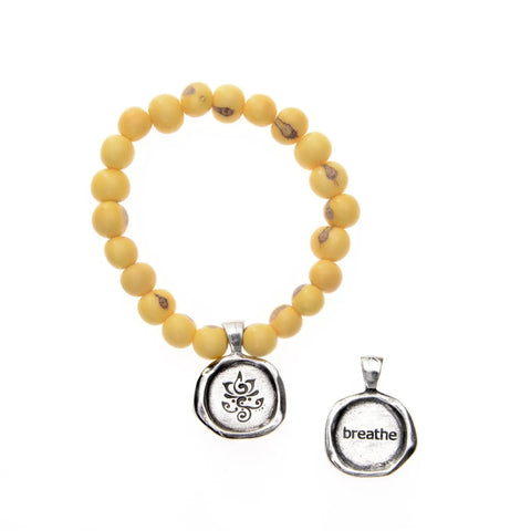 Acai Seed Bead Bracelet With Handcrafted Pewter Wax Seal Charm – Yellow Natural Dye | Made in USA Whitney Howard Designs  Wax Seals Acai Seeds of Life