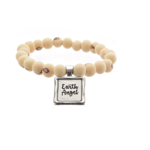 Acai Seed Beaded Bracelet With Handcrafted Pewter Wax Seal Charm – Natural White Tones | Made in USA Whitney Howard Designs  Wax Seals Acai Seeds of Life