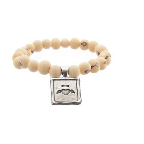 Acai Seed Beaded Bracelet With Handcrafted Pewter Wax Seal Charm – Natural White Tones | Made in USA Whitney Howard Designs  Wax Seals Acai Seeds of Life