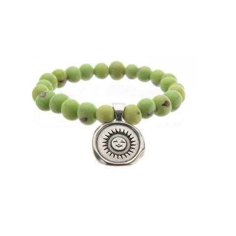 Acai Seeds of Life Bracelet With Wax Seal - Spring Green Beads Whitney Howard Designs  Wax Seals Acai Seeds of Life