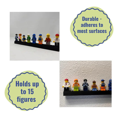 Chatelet Manufacturing’s Collectibles Display Adhesive Mount Strip (compatible with Lego Minifigures) holds up to 15 figures on walls or most surfaces. Durable and easy to install, it mounts collectibles securely and is made in the USA.
