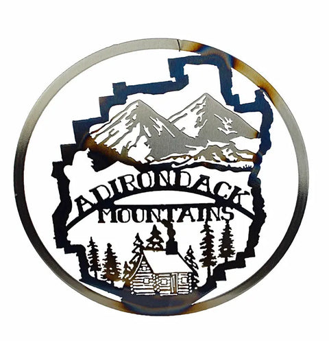 Adirondack Mountains Rustic Metal Wall Art – Handmade Circle Decor | Made in USA Knights Home Decor  item