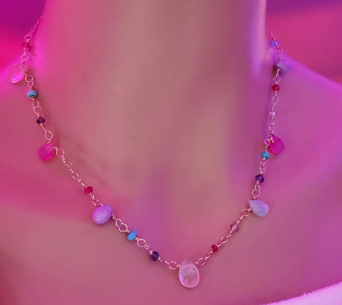 Adjustable 14 K Gold Filled Wire Wrapped Kunterbunt Gemstone Necklace Alexa Martha Designs  Necklace