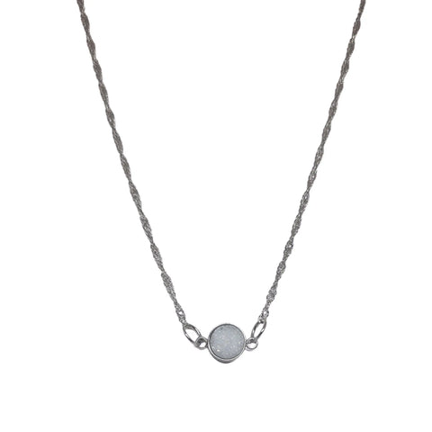 Adjustable 16 Inch Silver Druzy Geode Pendant Necklace – Minimalist Stainless Steel Chain | Made in USA Michelle Marie Boutique  Necklace