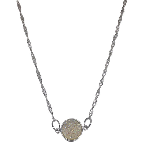 Adjustable 16 Inch Silver Druzy Geode Pendant Necklace – Minimalist Stainless Steel Chain | Made in USA Michelle Marie Boutique  Necklace