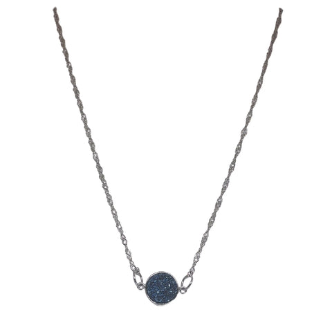 Adjustable 16 Inch Silver Druzy Geode Pendant Necklace – Minimalist Stainless Steel Chain | Made in USA Michelle Marie Boutique  Necklace