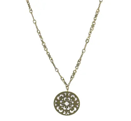 Adjustable 34 Inch Antique Brass Filigree Pendant Necklace – Laser Cut Detail | Made in USA Michelle Marie Boutique  Necklace