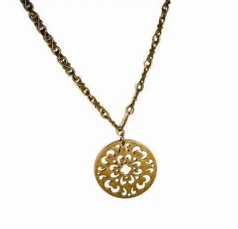 Adjustable 34 Inch Antique Brass Filigree Pendant Necklace – Laser Cut Detail | Made in USA Michelle Marie Boutique  Necklace