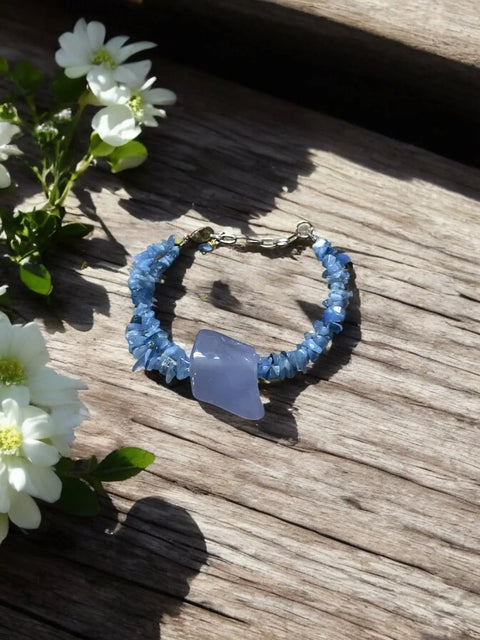 Adjustable 6.5 Inch Double Strand Chalcedony and Blue Agate Bracelet – Handmade Jewelry | Made in USA Michelle Marie Boutique  Bracelets